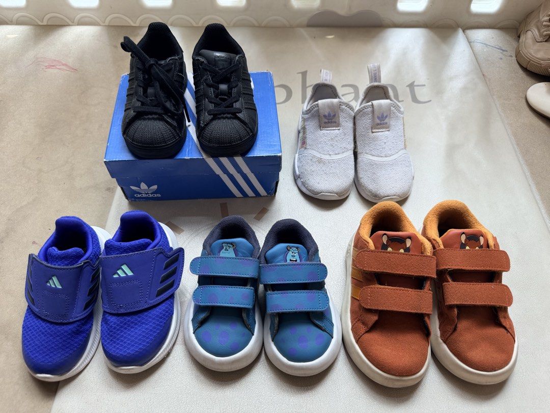 Adidas shoes for kids (Category: Babies & Kids Fashion) located in Taguig. Submitted by niccaoh (Listing ID 1438575209, Image 1). Description: Adidas shoes for toddlers (boy/girl) 1. Adidas Superstar Black size US 6.5K with box like new 700php 2. Adidas Disney Monsters Inc. size US 5K w/o box lightly used 500php 3. Adidas Disney Bambi brown/orange size US 7.5k w/o box lightly used 500php 4. Adidas blue size US 6K w/o box lightly used 500php 5. Ad