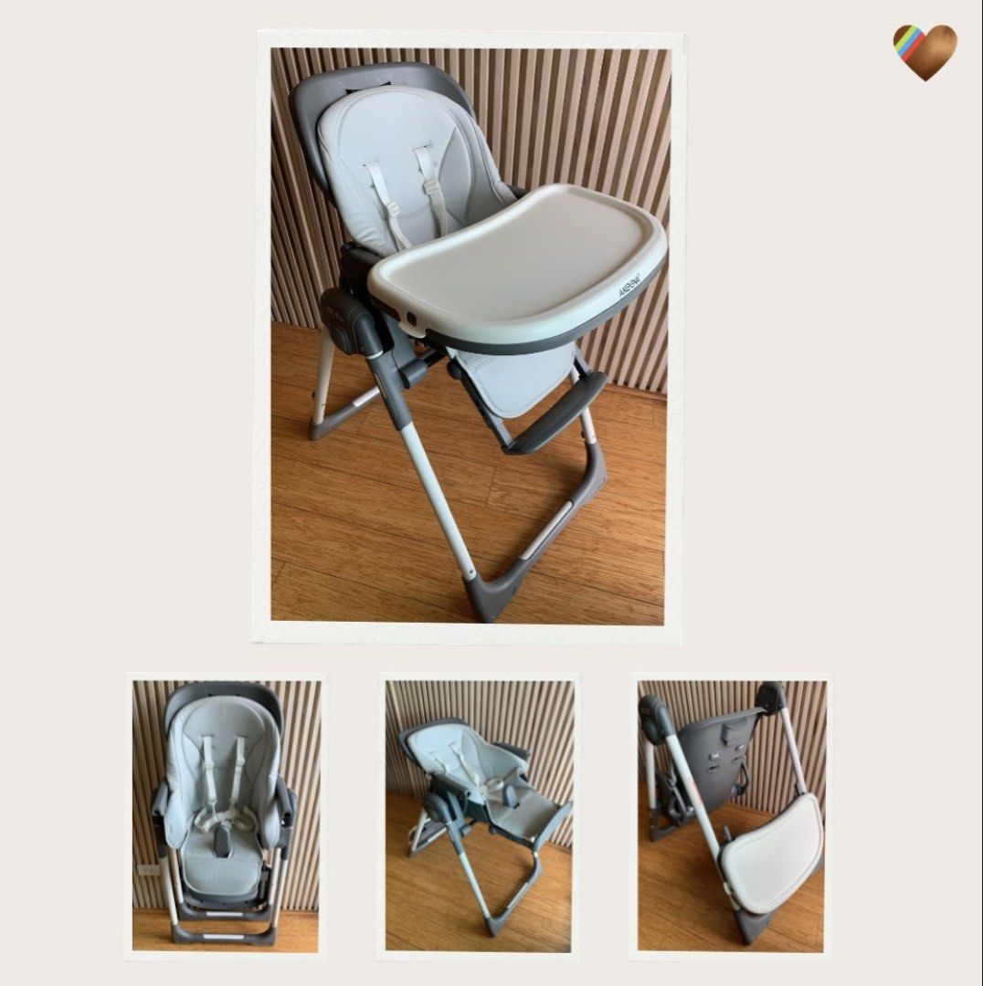 Akeeva Cozzi Highchair Gray (Replaced Leather) (Category: Baby High Chairs) located in Quezon City. Submitted by garagesalehomecafe (Listing ID 1438514585, Image 1). Description: Last price posted - 5 point harness - 5 recline position - 6 position height adjustment - suitable from 6 months - double (removable) tray - easy fold compact system - adjustable leg rest and foot rest - has wheels for easy movement rfs : outgrown no known issues, signs 