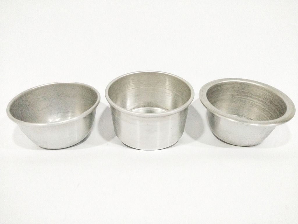Aluminum Puto Cup Molds (Category: Bakeware) located in Quezon City. Submitted by inter_active_megawares (Listing ID 1438693270, Image 1). Description: Aluminum Puto Cup Molds PC-PLAIN Price: P40.00 Weight: 10g Upper Diameter: 7.5cm Bottom Diameter: 4.5cm Height: 3.5cm Volume: 3oz PC-STRAIGHT Price: P40.00 Weight: 15g Upper Diameter: 7.5cm Bottom Diameter: 6.5cm Height: 4cm Volume: 4oz PC-WIDE Price: P40.00 Weight: 10g Upper Diameter: 8cm Bottom 