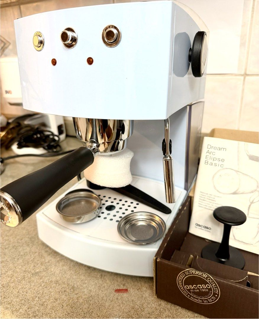 Ascaso Basic Espresso Coffee Machine (Category: Coffee Machines & Makers) located in Paranaque City. Submitted by jaysanti (Listing ID 1438626023, Image 1). Description: Ascaso Basic Espresso Machine complete accessories and never used brand new, I just don’t have the box but the package is complete with manuals and original accessories. 0-9-1-5-2-8-7-2-7-5-6 Made in Spain color is light blue perfect for home use ASCASO Basic Coffee Espresso mach