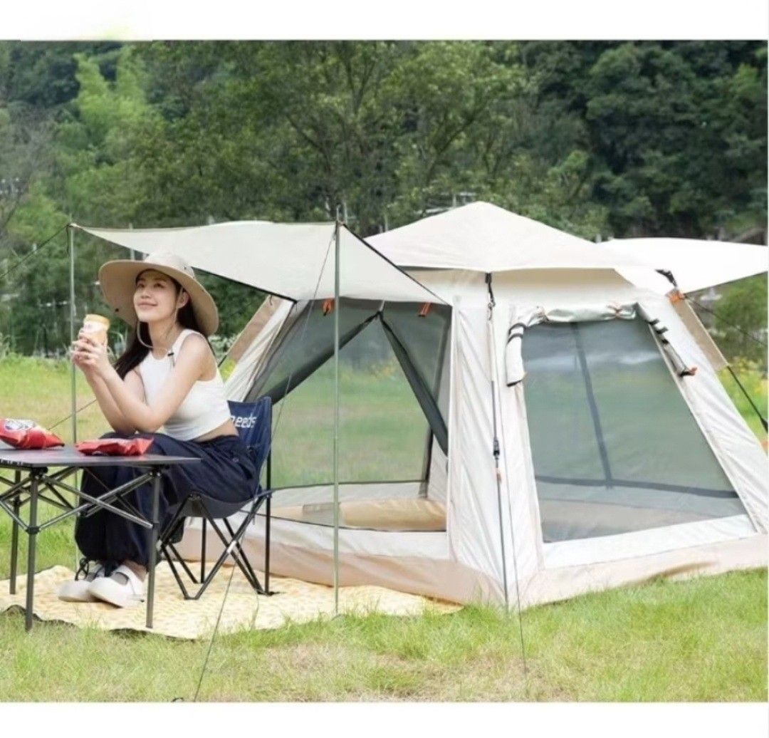 Automatic Camping Tent (Big) Water Proof Brandnew (Category: Hiking & Camping) located in Santa Rosa. Submitted by love.princess (Listing ID 1438560629, Image 3). Description: Automatic Camping Tent Very easy to open and turn down. This is huge (as you can see in the photos). Can fit up to 4-5pax. Inclusions: - 1 Camping tent - 1 Storage Bag - 1 Top protective cover - 2 Gate yard poles - 4 Windproof ropes - 8 Metal tent pegs Can have it delivered