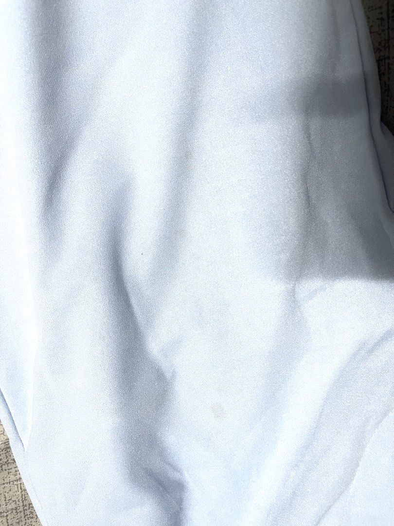 Baby Blue Wide Leg Pants (Category: Other Bottoms) located in Quezon City. Submitted by listless32 (Listing ID 1438691405, Image 2). Description: Waist 29-36 L 38 nay dumi you can check sa pic nalng , Light blue wide-leg pants with button and zipper closure. Soft fabric, relaxed fit, perfect for casual wear. Note: has two small spots..