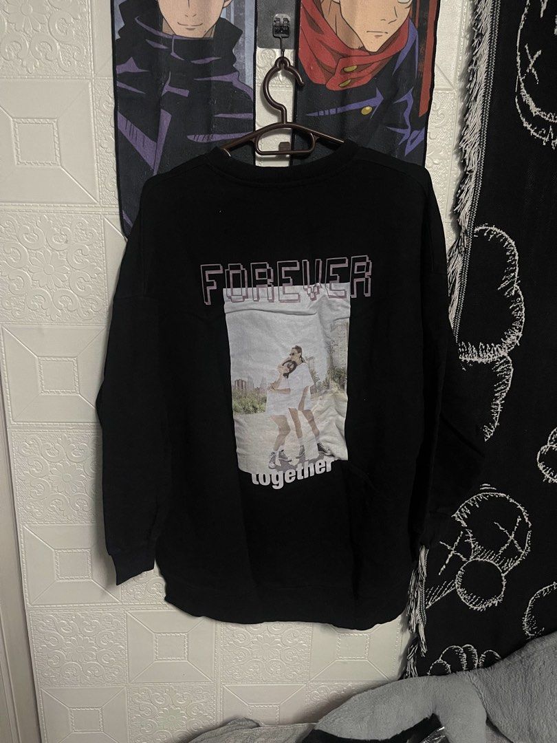 Bershka Forever Together Sweatshirt (Category: Longsleeves) located in Quezon City. Submitted by listless32 (Listing ID 1438684003, Image 1). Description: W 23 L 26 Bershka "Forever Together" sweatshirt. Size M/L. Made in Portugal. Photo print graphic..