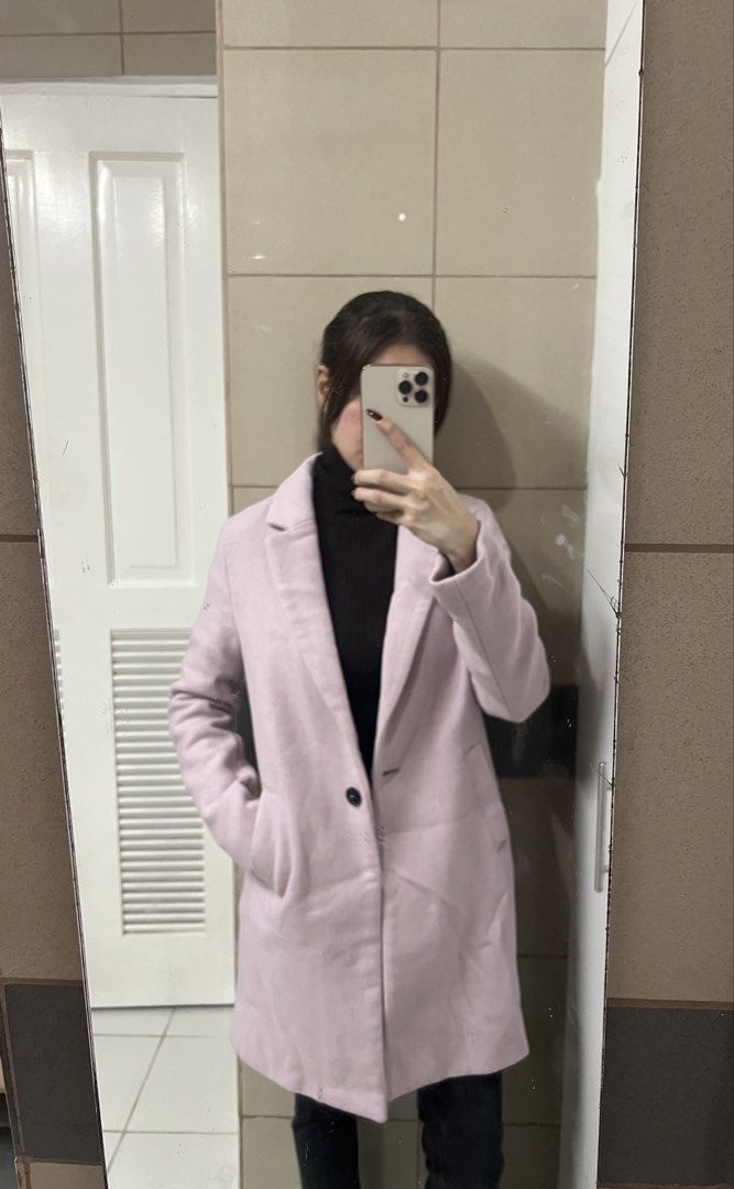 Bershka Pink Coat XS (Category: Coats, Jackets and Outerwear) located in Makati City. Submitted by jcc999 (Listing ID 1438573270, Image 1). Description: - Bershka pink coat - Size: XS - Features: - Single-button closure - Two front pockets - Classic lapel collar - Color: Light pink - Made in Bangladesh - Material: 70% polyester, 30% lana-wool - already dry cleaned.