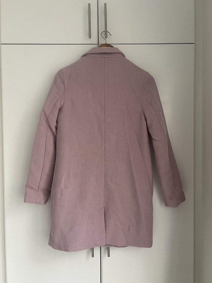 Bershka Pink Coat XS (Category: Coats, Jackets and Outerwear) located in Makati City. Submitted by jcc999 (Listing ID 1438573270, Image 3). Description: - Bershka pink coat - Size: XS - Features: - Single-button closure - Two front pockets - Classic lapel collar - Color: Light pink - Made in Bangladesh - Material: 70% polyester, 30% lana-wool - already dry cleaned.