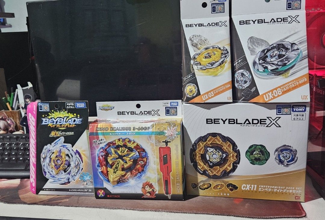 Beyblade sold per box starts at 800 (Category: Action & Battle Toys) located in Pasig City. Submitted by prettypr1ncess (Listing ID 1438213197, Image 2). Description: - Beyblade Sold per box sealed Beyblade Burst Rage Longinus Php800 Beyblade X Xeno Xcalibur Php1500 Beyblade X CX-11 emperormight deck set Php1800 SOLD UX-03 Wizard Rod (A4 mold) Php1000 SOLD UX-08 Silverwolf Php1200 SOLD - Ideal for Beyblade enthusiasts RFS funds.