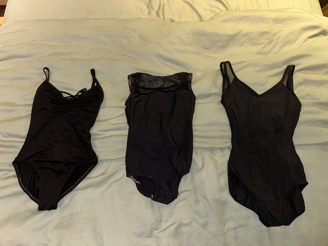 Black Ballet Leotards (Category: Activewear) located in Singapore. Submitted by backstagethrifts (Listing ID 1438520249, Image 1). Description: [UPDATE] Luckyleo (middle) has been sold, the other two are still available! Mature styles in small sizes because I was a short teenager (around 150cm) $15 each, $24 for 2 Add on $2 for normal mail Feel free to dm if you want any more details! Left to right: 1. Brand: Unknown, I cut off the tag because it