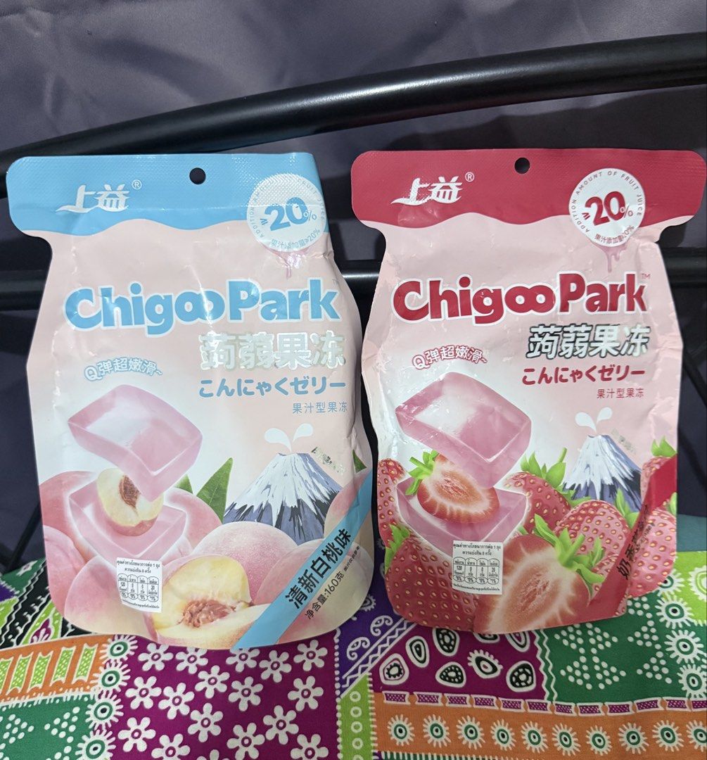 Buy 1 Take 1 Konjac Jelly Candy (Category: Other Food & Drinks) located in Quezon City. Submitted by luesworld (Listing ID 1438617449, Image 1). Description: - Chigoo Park Jelly Candies - Flavors: Peach and Strawberry - Weight: 160g per pack - Expiration Date: November 19, 2026 - Perfect for snacks and treats!.