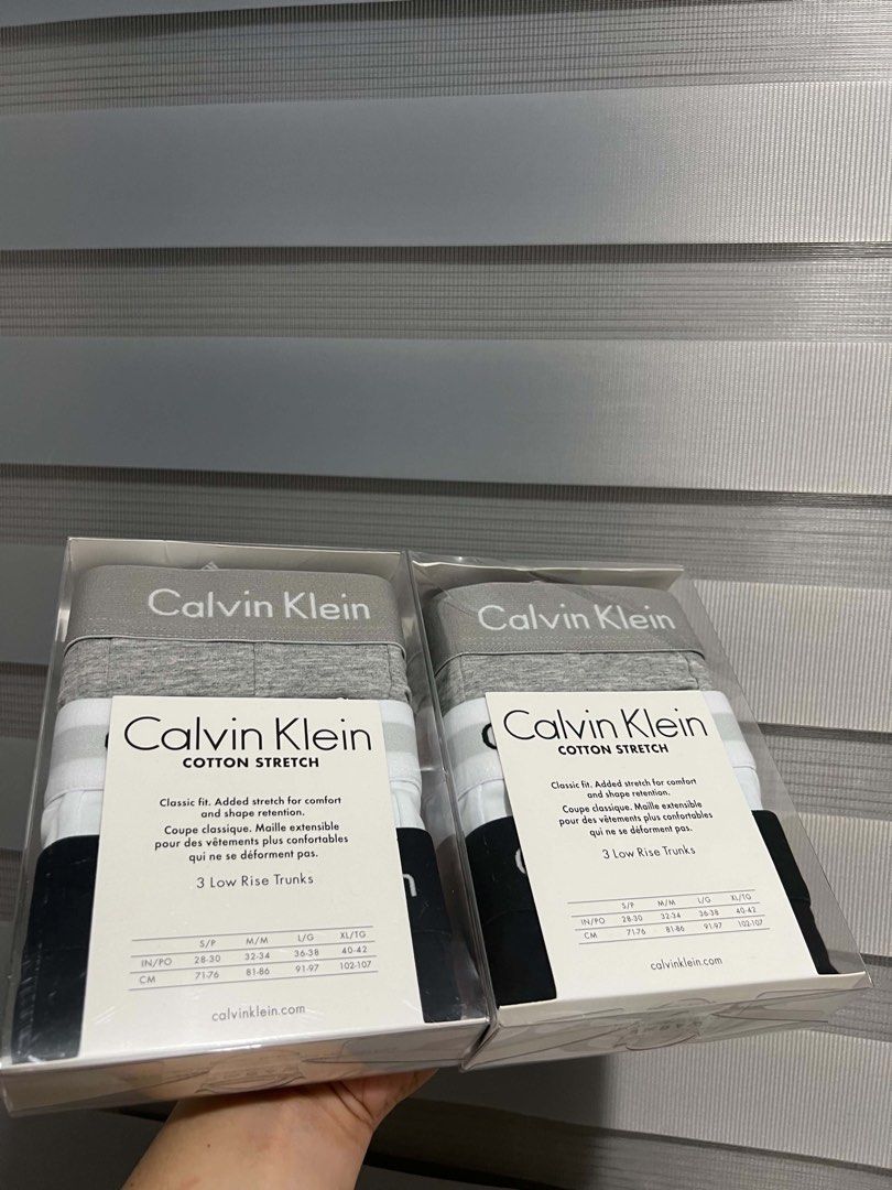 Calvin Klein Cotton Stretch 3 Low Rise Trunks (Category: Underwear) located in Cavite. Submitted by symynme2nd (Listing ID 1438599135, Image 3). Description: Original Calvin Klein Boxer Brief Size Medium available Medium: 30-33waist Large: 33-36 Brand new sealed Fresh from US 1500 per box (3pcs).