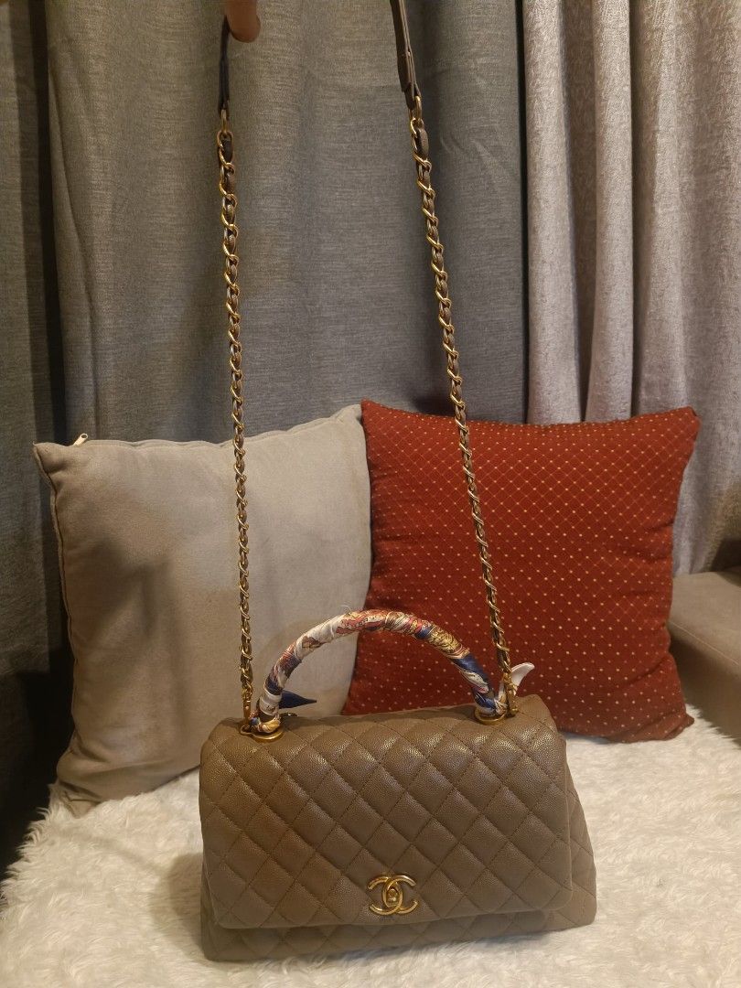 Chanel Taupe Coco Handle (Category: Luxury Bags & Wallets) located in San Juan City. Submitted by cheryl20624 (Listing ID 1438676135, Image 2). Description: -Color: Taupe -Brand: Chanel -condition: like new -Material: Quilted Textured Leather -style: elegant/Classg Handbag #Chanel #fyp #buynow #handbag #likenew.