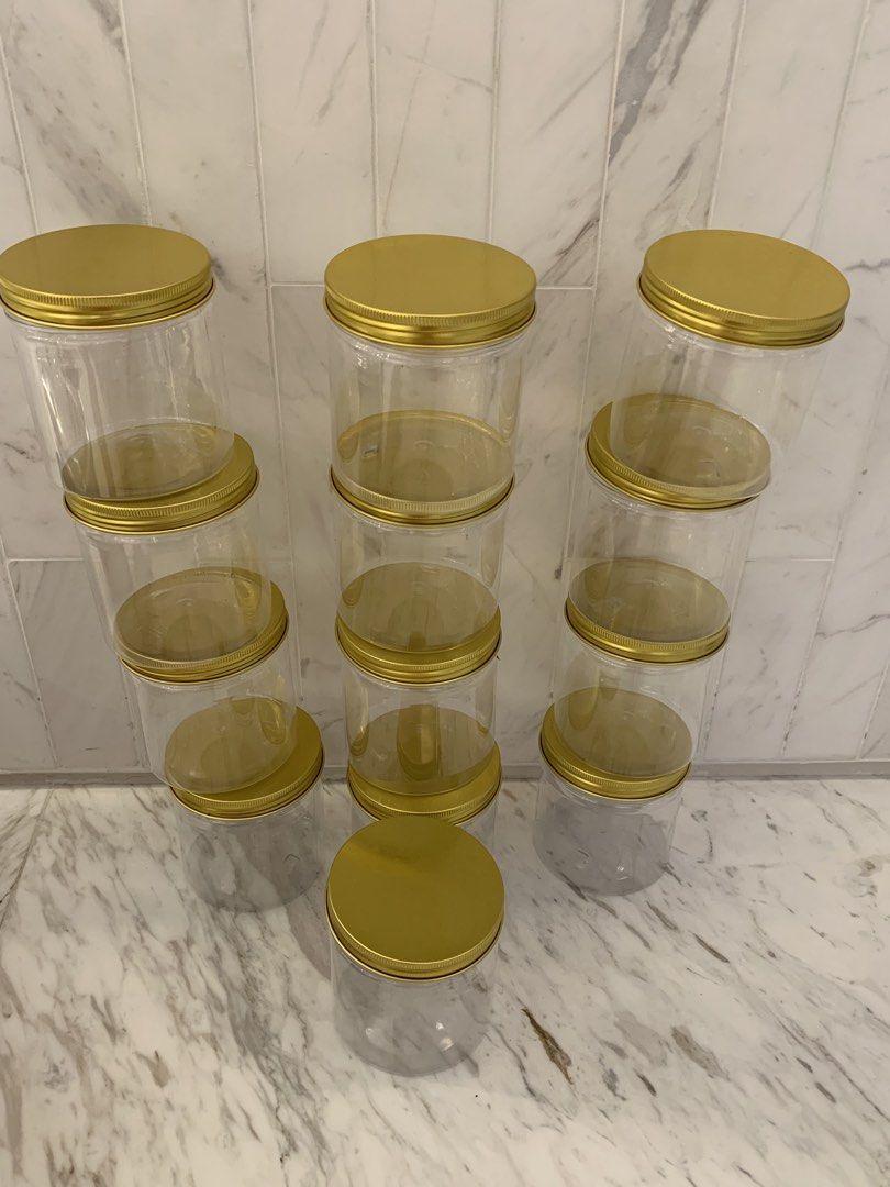 Clear Plastic Storage Jars with Gold Lids457562548434391040