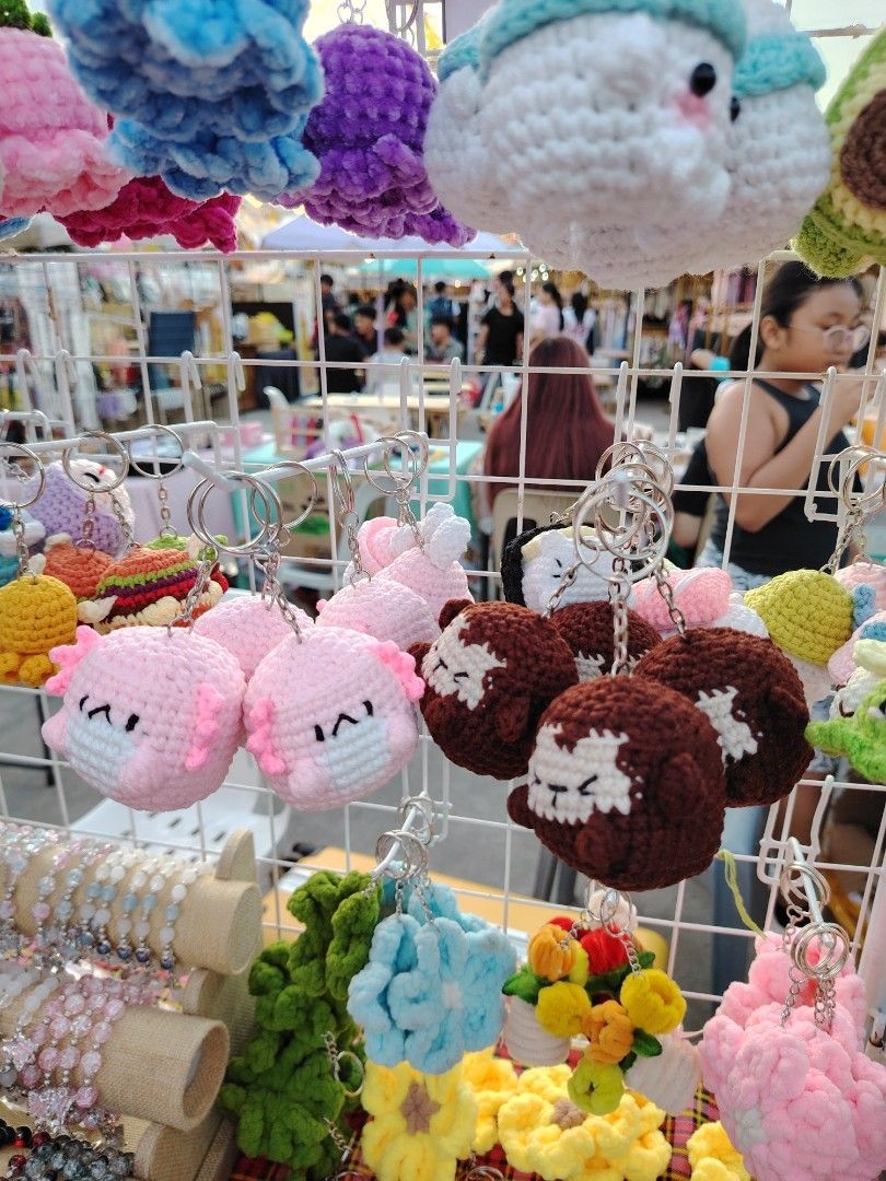 Crochet Keychain - Various Designs (Category: Handmade Craft) located in Iguig. Submitted by lqaddoumz_28 (Listing ID 1438530320, Image 2). Description: - Adorable handmade crochet keychains. - Available in axolotl, monkey, and other cute character designs. - Adds personality to keys, bags, and backpacks. - Made with soft yarn and a sturdy metal ring. - Great gift idea!.