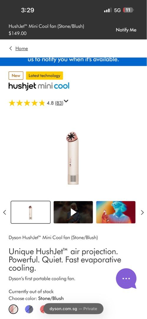 Dyson HushJet Mini Cool Fan (Stone/Blush), Furniture & Home Living ...