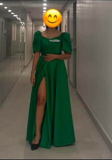 green flowery prom dress A-Line Puff Sleeves Tulle Flower Green Long Prom Dress, Green Long For –  toptby main image 1