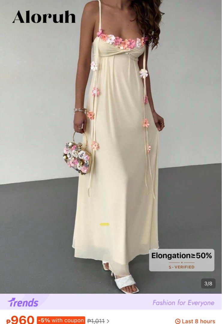 Floral Embellished Maxi Dress (Category: Dresses) located in Cavite. Submitted by gccwardrobe (Listing ID 1438559986, Image 3). Description: - Cream maxi dress - Delicate floral embellishments - Spaghetti straps - Flowing silhouette - Perfect for special occasions - USED ONCE.