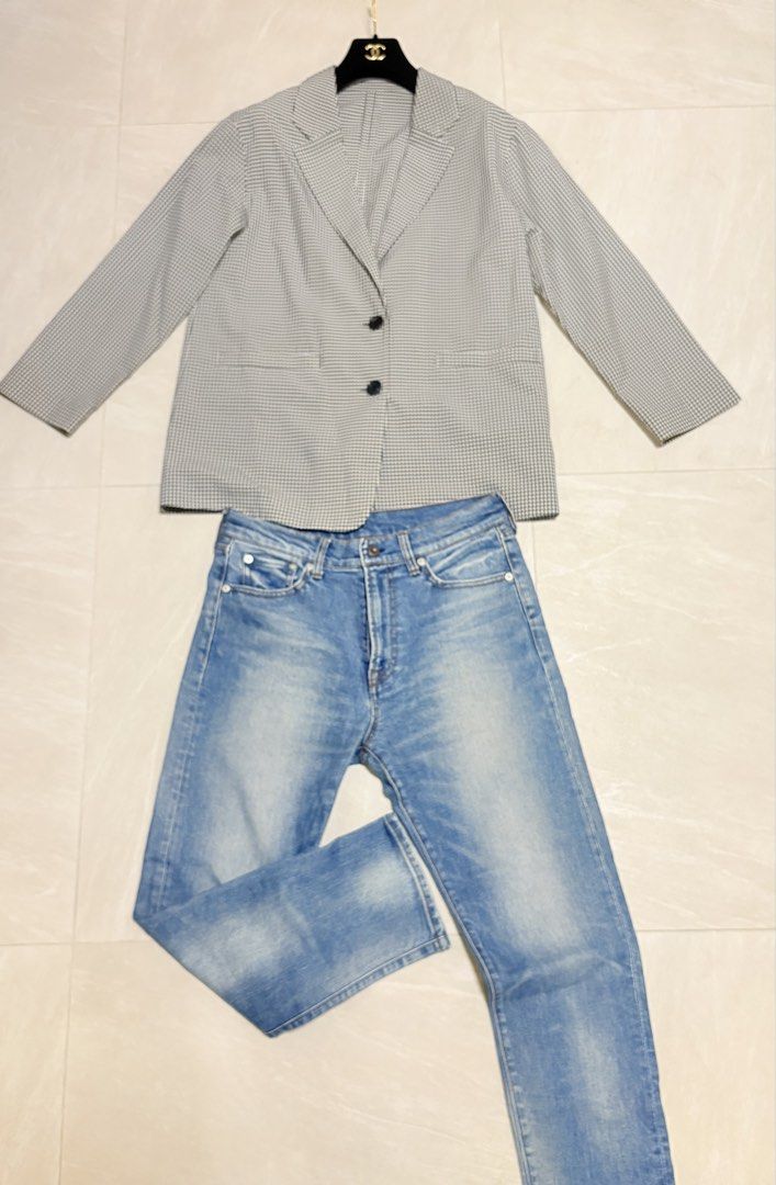 Global Work Gingham Blazer （分類：外套及戶外衣服）位於 Hong Kong。 由 bonjour_colette 提交（商品編號 1438628988，圖片 5）。簡介： Stylish Global Work blazer in a classic gingham pattern. Size L, worn few times only. Good for HK spring summer and air con environment. Size : Shoulder 16” Chest 40” Length 30” 。