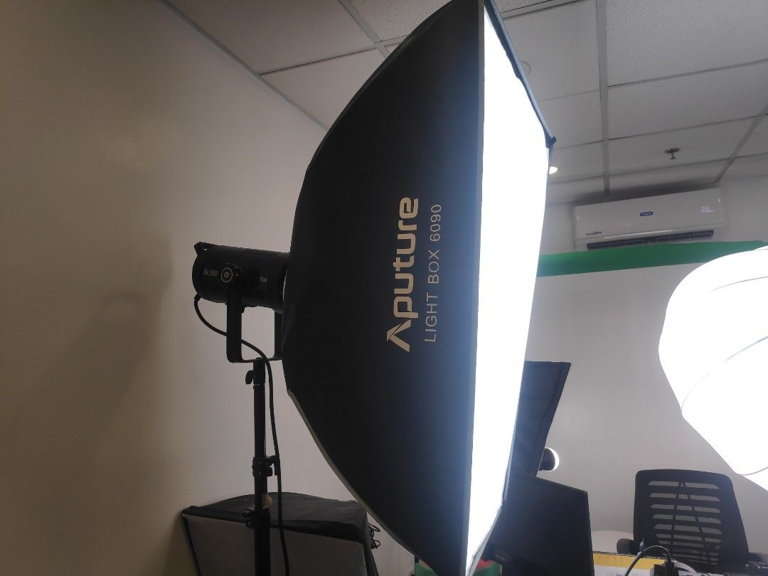 Godox 150III D + Aputure Light Box 6090 + Light stand (Category: Lighting & Studio Equipment) located in Manila. Submitted by juan.paolo0000 (Listing ID 1438692513, Image 1). Description: - Godox 150III D - Aputure Light Box 6090 - Adjustable light stand - Provides soft and diffused lighting - Includes softbox and light panel .