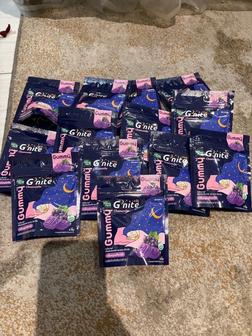 Goodnite gummies sold per pack (Category: Health Food, Drinks & Tonics) located in Quezon City. Submitted by chic_styleph (Listing ID 1438268898, Image 3). Description: G‘Nite Gummy is a popular sleep-support supplement produced by the Thai wellness brand Handy Herb. Instead of melatonin, these chewable, naturally-flavored gummies utilize a blend of traditional botanicals—including Reishi mushroom, chamomile extract, and L-theanine—to help calm y