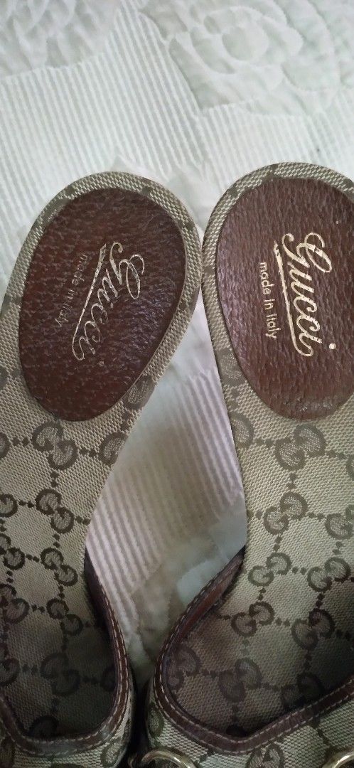 Vintage Gucci Bamboo Horsebit Sandals (Category: Flats & Sandals) located in Iloilo. Submitted by ukayedthis (Listing ID 1438573590, Image 2). Description: - Authentic Gucci sandals - Iconic GG monogram pattern - Bamboo detail on straps - Made in Italy - Size: 37 1/2 C - size runs small, I'm size 36 and this fits me like glove - Neutral color - Signs of wear on soles - Perfect for everyday wear.