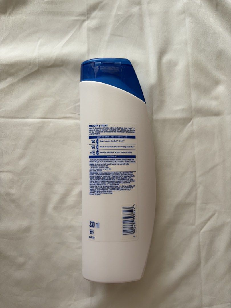 Head & Shoulders Smooth & Silky Anti-Dandruff Shampoo (Category: Hair) located in Taytay. Submitted by heyitsmikaela07 (Listing ID 1438536370, Image 2). Description: - Head & Shoulders Smooth & Silky Anti-Dandruff Shampoo - New formula for smooth, moisturized hair - Effectively prevents dandruff and itch - 330ml bottle - Dermatologically tested - Experience the best smooth and silky formula yet!.