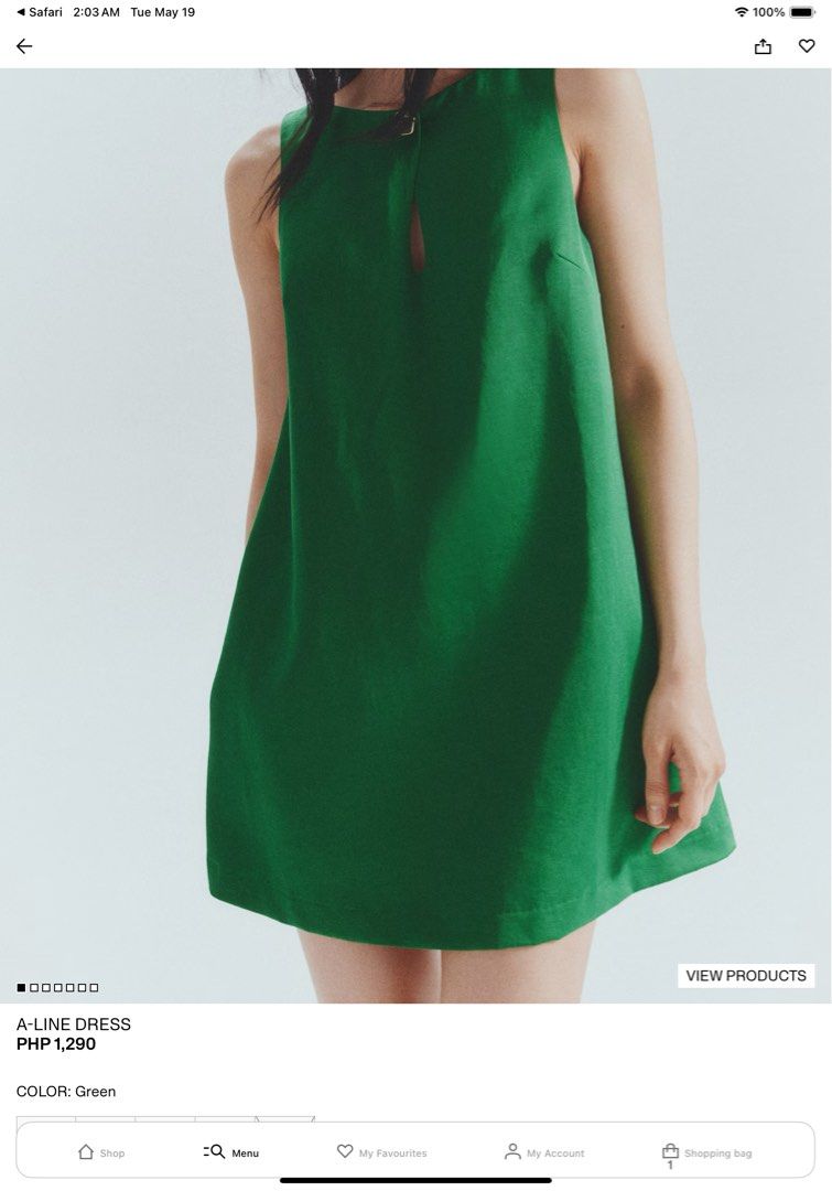 H&M A-Line Green Dress (Category: Dresses) located in Davao. Submitted by mymoreqa (Listing ID 1438679375, Image 1). Description: Size XS/EU 34 Used once lang :).