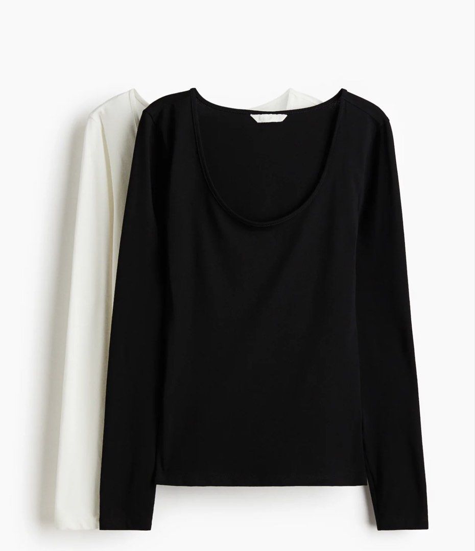 H&M Long Sleeve Scoop Neck Top (Category: Longsleeves) located in Mandaluyong City. Submitted by prelovedbykzh (Listing ID 1438643747, Image 1). Description: In good condition. Only used once 9/10 ✨ PHP 400 for 2 👌 In Black and White 🖤🤍 .