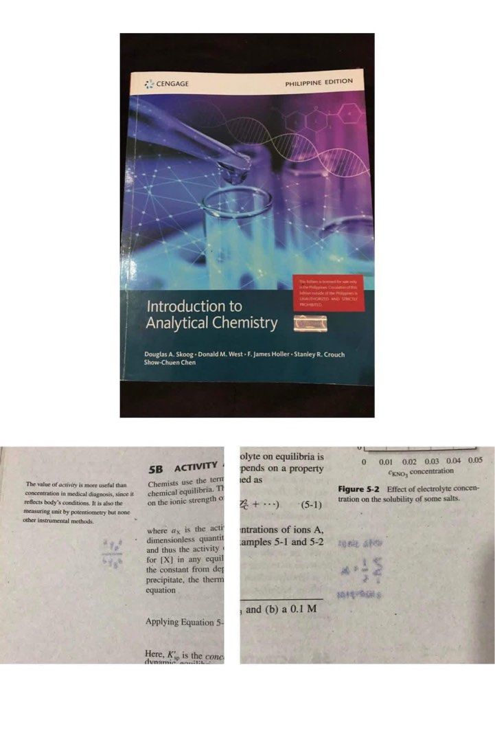 Introduction to Analytical Chemistry - Philippine Edition (Category: Textbooks) located in Manila. Submitted by bysofi. (Listing ID 1438521970, Image 1). Description: - Philippine Edition of 'Introduction to Analytical Chemistry' by Skoog, West, Holler, Crouch, and Chen - Comprehensive coverage of analytical chemistry topics - Ideal for students studying analytical chemistry -OG Price: Php 1,000.