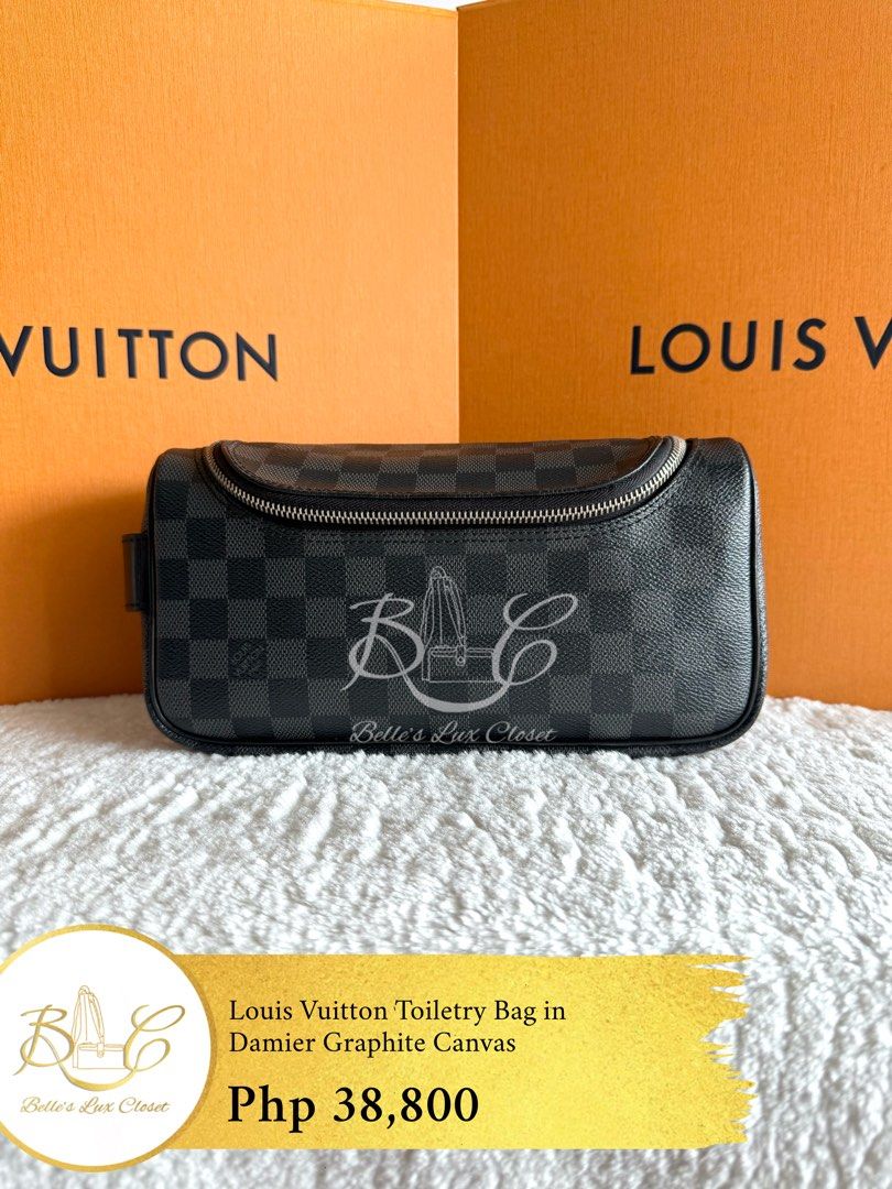 Louis Vuitton Toiletry Bag in Damier Graphite (Category: Luxury Bags & Wallets) located in Paranaque City. Submitted by belles_lux_closet (Listing ID 1438645664, Image 1). Description: AUTHENTIC TOILETRY BAG IN DAMIER GRAPHITE CANVAS ✅ 100% Guaranteed Authentic ✅ Excellent Condition, Rank A ✅ Comes with provided dust bag and authenticity certificate! ✅ Legit seller ✅ Retails at ~Php 65,000 in-stores, selling for only Php 38,800! ✅ Kindly send us 