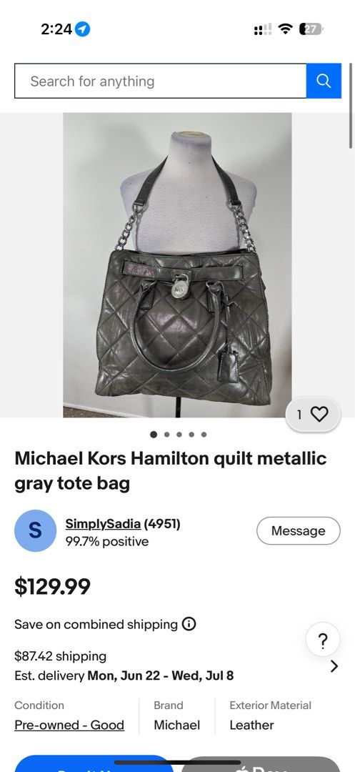 Michael Kors Hamilton Quilted Tote Bag (Category: Luxury Bags & Wallets) located in Tanza. Submitted by iamdhana (Listing ID 1438559771, Image 2). Description: Not rush, will take time if not for my asking price Slightly negotiable Pre-loved - Michael Kors tote bag - Quilted design - Top handle and chain strap - Lock closure plus key - Includes tag - Diamond pattern with metallic finish - Medium size - Ideal for everyday use.