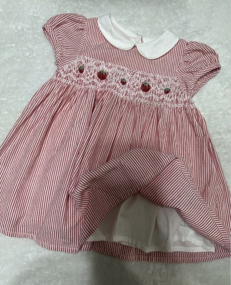 Next Strawberry Embroidered Dress (Category: Babies & Kids Fashion) located in Pasig City. Submitted by summermid (Listing ID 1438515643, Image 2). Description: - Red and white striped dress - Strawberry embroidery - White collar - Short sleeves - Full skirt - Lightweight fabric - Perfect for warm weather - Classic, sweet design.