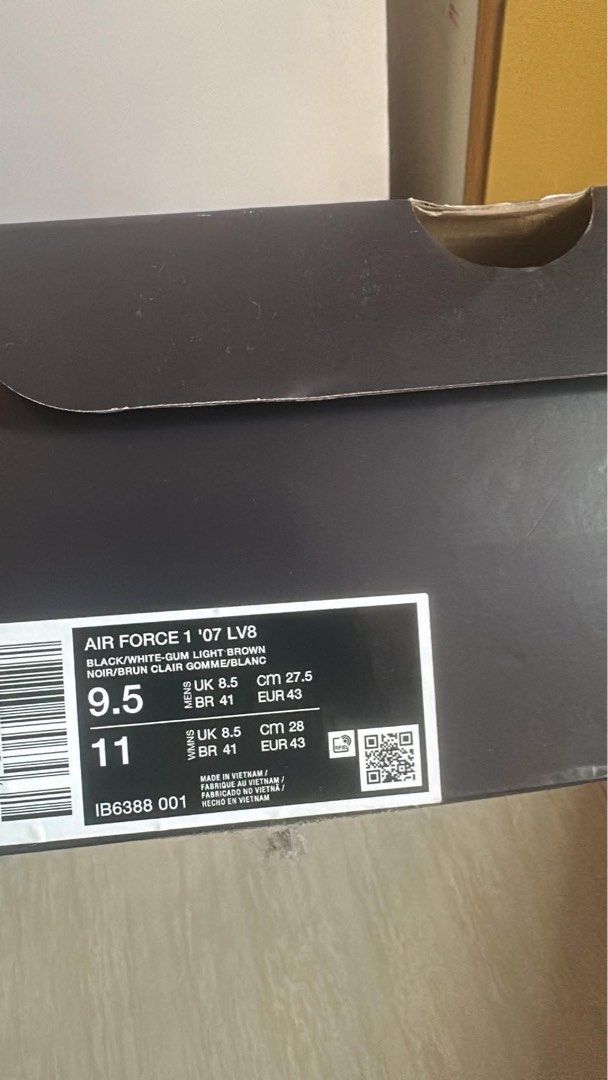 Nike Air Force 1 '07 LV8 Black (Category: Sneakers) located in Cabanatuan. Submitted by cosmiccloud.3bc88f (Listing ID 1438688795, Image 3). Description: - Nike Air Force 1 '07 LV8 - Color: Black with white accents - Sole: Light brown - Size: 9.5 US / 8.5 UK / 41 EUR - Condition: Likenew Once used - Includes original box.