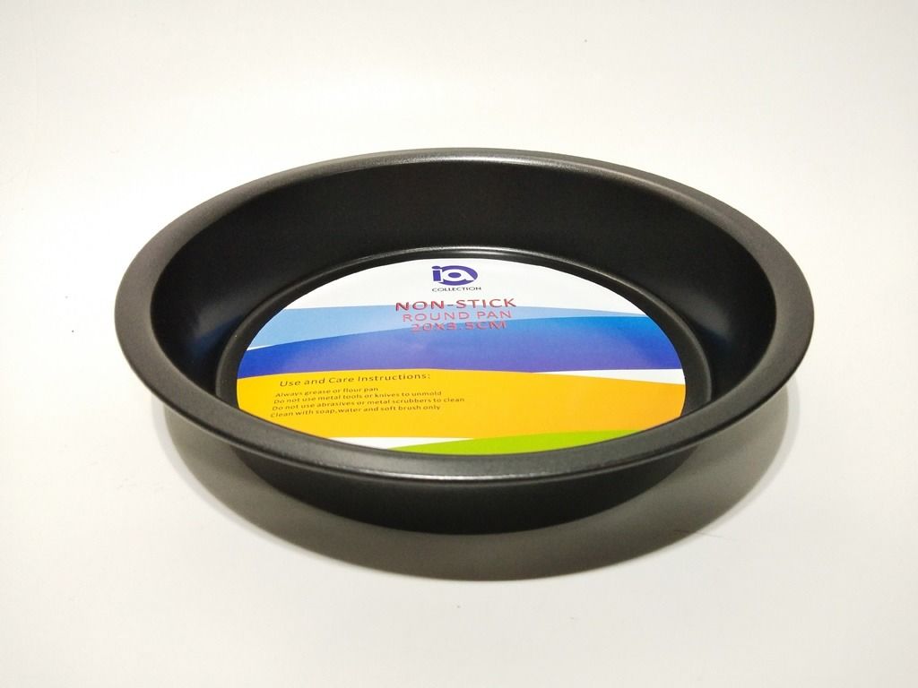Non Stick Round Cake Pie Baking Pan (Category: Bakeware) located in Quezon City. Submitted by inter_active_megawares (Listing ID 1438569756, Image 2). Description: Non Stick Round Cake Pie Baking Pan IAC-134 - Small Price: P105.00 Weight: 140g Top Diameter: 20cm/8" Inner Diameter: 18cm/7" Bottom Diameter: 16cm/6.4" Height: 3.5cm/1.4" IAC-135 - Medium Price: P115.00 Weight: 170g Top Diameter: 23cm/9" Inner Diameter: 21cm/8.3" Bottom Diameter: 19cm