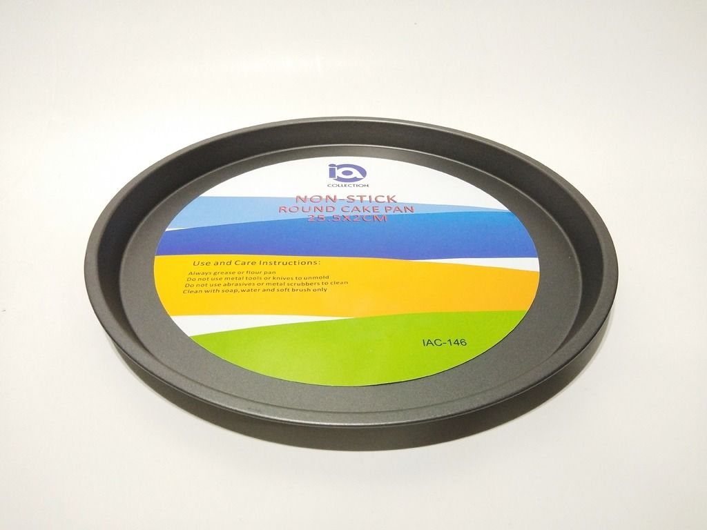 Non Stick Round Pizza Baking Pan (Category: Bakeware) located in Quezon City. Submitted by inter_active_megawares (Listing ID 1438571530, Image 2). Description: Non Stick Round Pizza Baking Pan IAC-146 - Small Price: P105.00 Weight:190g Diameter:26cm/10.2" Height:1.7cm IAC-147 - Medium Price: P125.00 Weight:240g Diameter:31.5cm/12.4" Height:1.7cm IAC-148 - Large Price: P135.00 Weight:300g Diameter:35.5cm/14" Height:1.7cm -made with heavy gauge ca