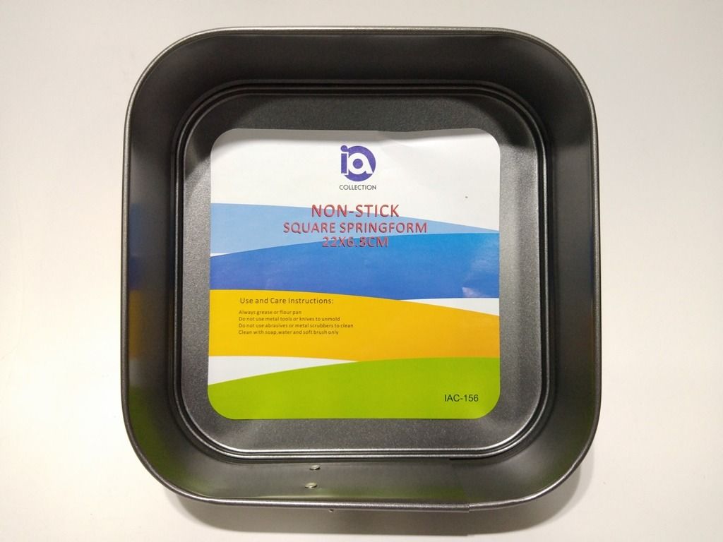Non Stick Square Springform Cake Baking Pan (Category: Bakeware) located in Quezon City. Submitted by inter_active_megawares (Listing ID 1438572945, Image 3). Description: Non Stick Square Springform Cake Baking Pan IAC-156 - Small Price: P250.00 Weight:330g Length:22cm/8.7" Height:6.6cm IAC-157 - Big Price: P265.00 Weight:380g Length:24cm/9.5" Height:6.6cm - made with heavy gauge carbon steel with high grade non stick coating. - IF POSSIBLE: kin