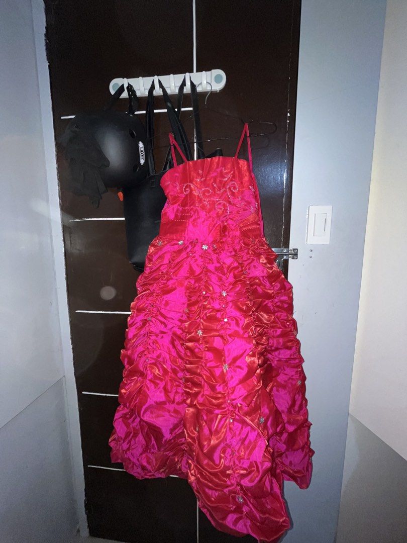 Pink Formal Prom Gown (Category: Dresses) located in Manila. Submitted by angelofjoy (Listing ID 1438679150, Image 1). Description: FOR SALE GOWN!! USED ONLY ONCE! - Stunning pink formal dress - Ruched bodice and skirt - Sparkling embellishments - Delicate spaghetti straps - Unique back design - Made of shiny, satin-like material - Ideal for special events GOODS NA GOODS FOR ELEM PROM.