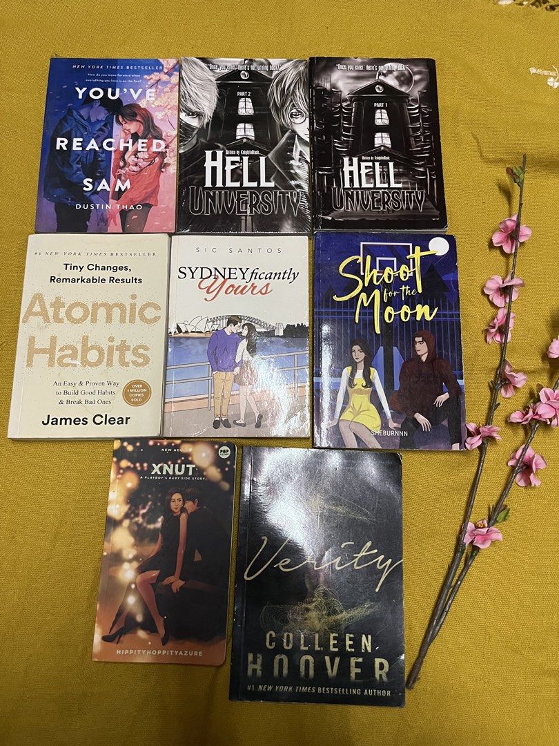 PRE-loved |bundle of 8 books (Category: Storybooks) located in Manila. Submitted by jkbbb725 (Listing ID 1438672647, Image 1). Description: Pre-Loved|cover may show minor shelf wear or corner creases, but all pages are completely intact with no missing pages. >You’ve Reached Sam – Dustin ThaoHell >sealed University (Part 2) KnightinBlackHell >University (Part 1) – Knightinblack >Atomic Habits – James >ClearSYDNEYficantly Yours – Sic >SantosShoot 