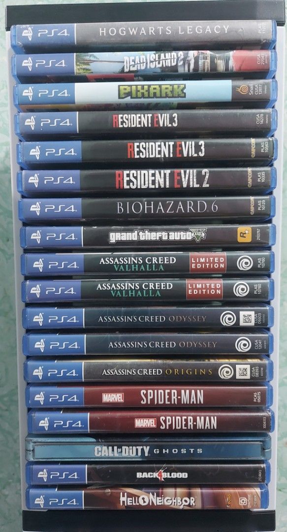 PS4/PS3/PS5 Games FOR SALE (Category: PlayStation) located in Santa Rosa. Submitted by agentred1142 (Listing ID 1438630601, Image 1). Description: Collection of PS4 games available. STA ROSA LAGUNA Titles include Hogwarts Legacy, Dead Island 2, Resident Evil 3, Assassin's Creed Valhalla, Spider-Man, Street Fighter, Tekken, UFC 3, Subnautica, Dragon Ball Z: Kakarot, Death Stranding, Uncharted Collection, Final Fantasy XV, Gran Turismo Sport, The L