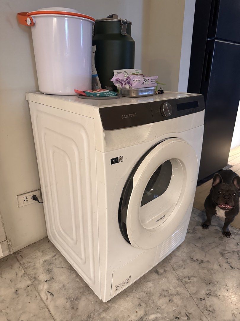 Samsung Heatpump Dryer (Category: Washing Machines and Dryers) located in Makati City. Submitted by mint___condition (Listing ID 1438586059, Image 3). Description: - Samsung Heatpump front load dryer - White body with dark grey control panel - Circular door - Digital display - Model: Heatpump.