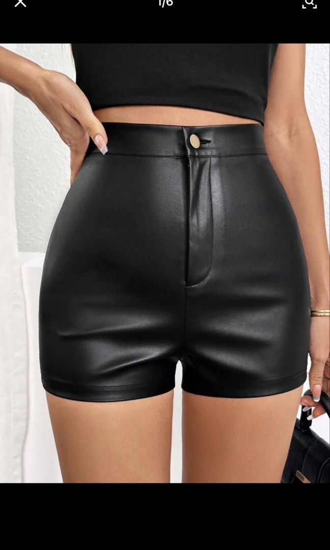 Shein black leather shorts (Category: Sets or Coordinates) located in Caloocan City. Submitted by declutterwthme (Listing ID 1438627360, Image 1). Description: - Black leather-like shorts - Perfect for night outs and themed events - used once only.