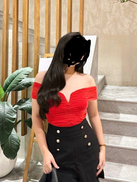 Shein Red Off Shoulder Top (Category: Sets or Coordinates) located in Caloocan City. Submitted by declutterwthme (Listing ID 1438627894, Image 2). Description: - Red off-shoulder top - XS to Semi Med (stretchable) - Ruched design - Sweetheart neckline - Versatile for day or night - Dress up or down.