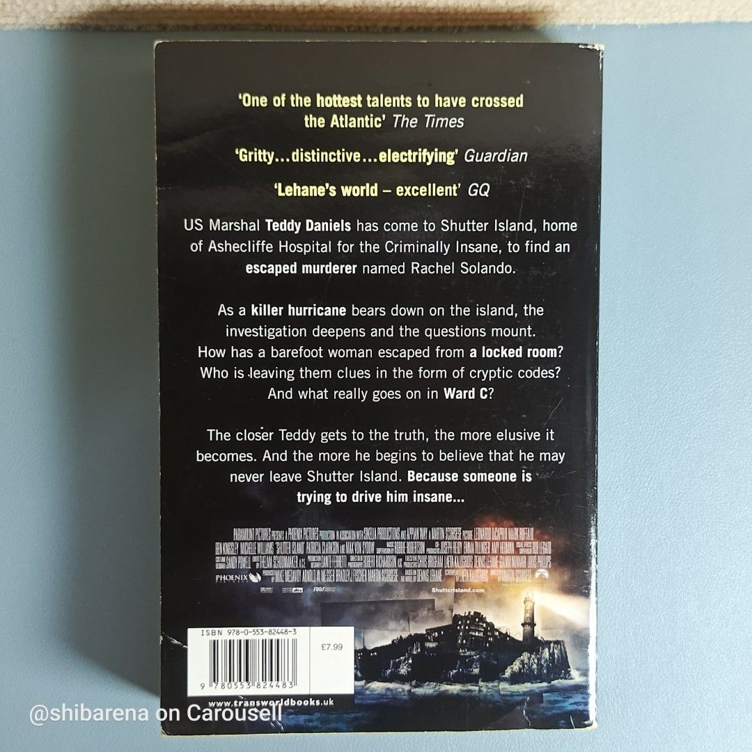 Shutter Island by Dennis Lehane Preloved Paperback Book (Category: Storybooks) located in Cebu City. Submitted by shibarena (Listing ID 1438562901, Image 2). Description: - Shutter Island by Dennis Lehane (Preloved Paperback Book) - Movie cover book.