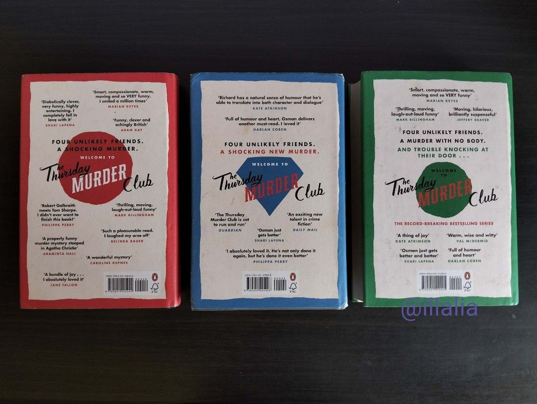 The Thursday Murder Club Bundle Hardcover (Category: Storybooks) located in Balanga. Submitted by illalia (Listing ID 1438548431, Image 2). Description: See photos for the condition of the books. MOP: Gcash, Maya, Gotyme, Bank Transfer MOD: JNT Loc: Bataan PM for inquires.