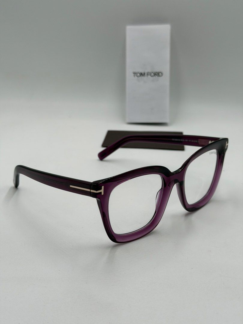 Tom Ford FT5880-B Square Glasses (Category: Luxury Accessories) located in Quezon City. Submitted by _cmluxephilippines (Listing ID 1438652217, Image 2). Description: Tom Ford FT5880-B Square Glasses in the Shiny Violet / Transparent Purple colorway (color code 081). They feature signature gold-tone "T" logo inserts at the hinges and come equipped with clear, blue-light-blocking lenses. Brand: Tom Ford Eyewear Model Number: FT5880-B (also referen