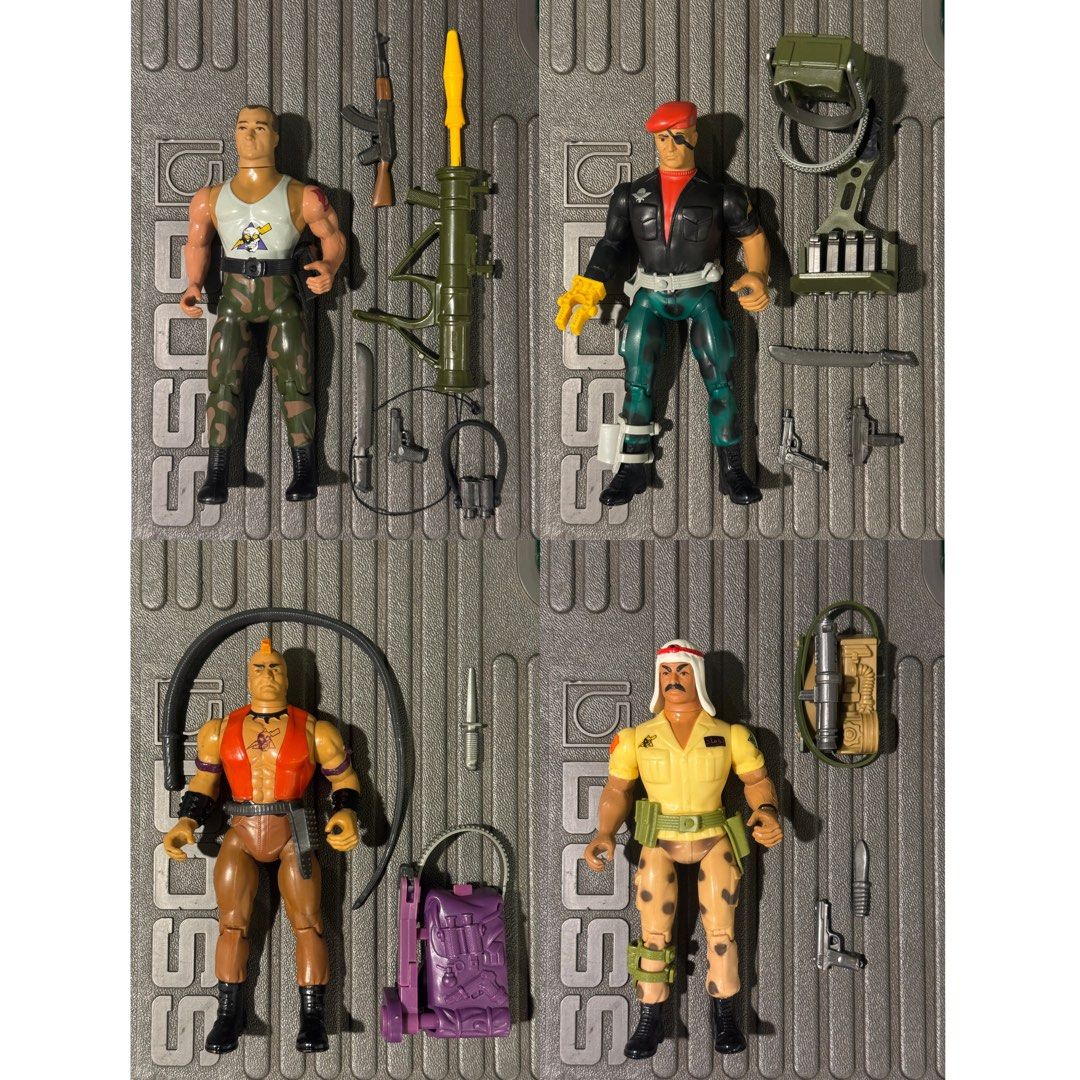 Rambo Forces of Freedom (Category: Action & Battle Toys) located in Quezon City. Submitted by dsemana (Listing ID 1438560759, Image 3). Description: - Vintage Action Force figure set. - Includes multiple figures. - Comes with various accessories: weapons, backpacks, and more. - Features vehicles: motorcycle and multi-wheeled vehicle. .