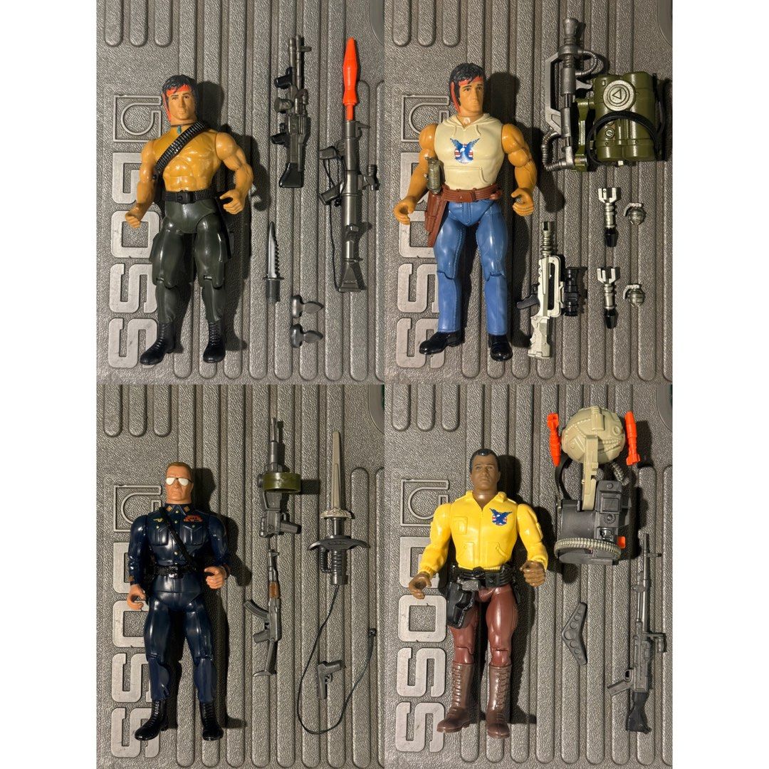 Rambo Forces of Freedom (Category: Action & Battle Toys) located in Quezon City. Submitted by dsemana (Listing ID 1438560759, Image 1). Description: - Vintage Action Force figure set. - Includes multiple figures. - Comes with various accessories: weapons, backpacks, and more. - Features vehicles: motorcycle and multi-wheeled vehicle. .