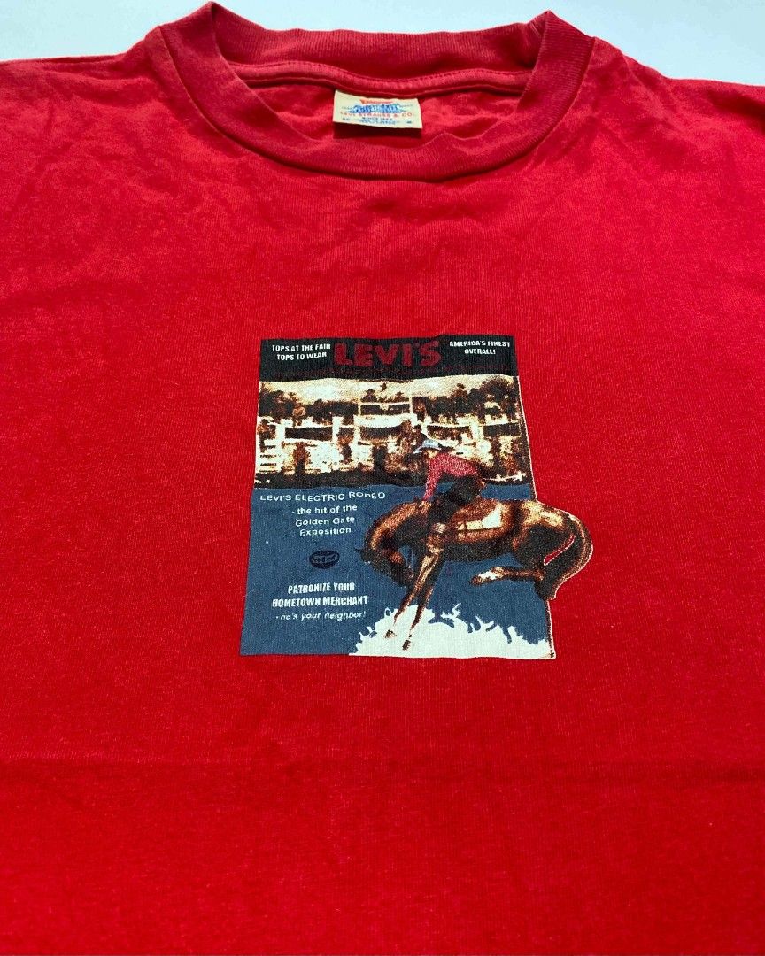 Vintage Levi's Rodeo Cowboy (Category: Tshirts & Polo Shirts ) located in Baguio. Submitted by thrifah0lic_ (Listing ID 1438661447, Image 3). Description: Vintage Levi's Rodeo Cowboy Dimes ( 𝒊𝒏𝒄𝒉𝒆𝒔 ) Width: 17 Length: 23 Size: S Flaws: None Condition: 10/10 Color Rate: 10/10 Check all photos carefully before buying. Color may vary due to lighting. We'll add the flaws in the photos if there's any. Limit your expectations. All items are washe