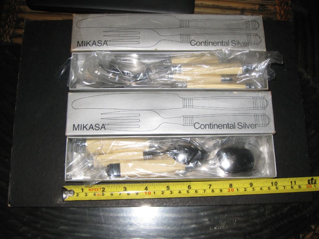Vintage Mikasa "Continental Ivory" Flatware Set for 2 (Category: Dinnerware & Cutlery) located in Baguio. Submitted by mrbrunno (Listing ID 1438513878, Image 1). Description: Vintage Mikasa "Continental Ivory" Flatware Set for 2 1980's Made in Japan Great Quality & Very difficult to find set never used. Purchased in 80's & forgot i had them. 10 Pieces Total Designed by Larry Laslo for Mikasa, this line features sleek, beveled handles in a distinc