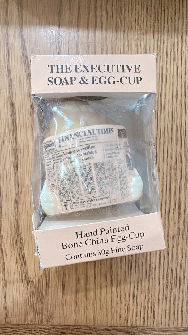 Vintage New Unused THE EXECUTIVE SOAP & EGG-CUP (Category: Collectibles) located in Miranda. Submitted by abbie.corner (Listing ID 1438523890, Image 1). Description: THE EXECUTIVE SOAP & EGG-CUP Hand Painted Bone China Egg-Cup Contains 80g Fine Soap Made by Scottish Fine Soaps Ltd., Falkirk FK2 SHT. Scotland Registered Design applied for Please note this is a vintage item, condition is new unused, item is still in original packaging but I would s