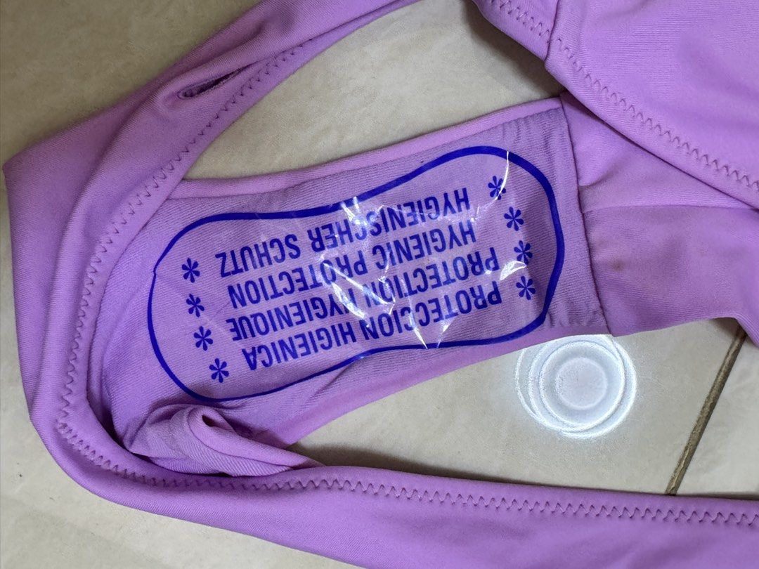 Zara Bikini Set - Lavender (Category: Bikinis & Swimsuits) located in Paranaque City. Submitted by panmakes (Listing ID 1438640641, Image 3). Description: - Zara lavender bikini set - Includes top and V-cut bottom - Size: Small - Features hygienic protection sticker - Made in Morocco.