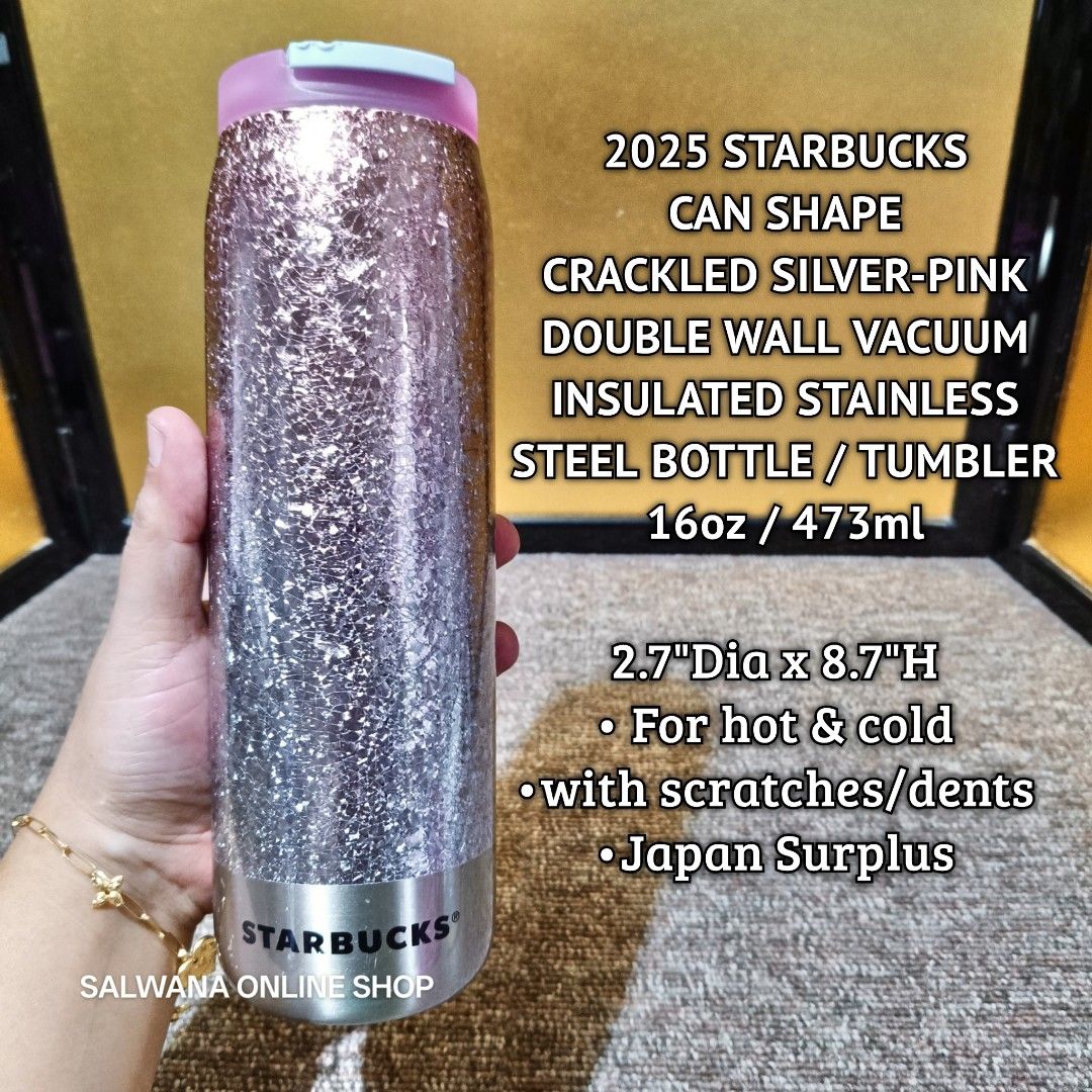 2025 STARBUCKS CRACKLED SILVER-PINK DOUBLE WALL VACUUM INSULATED BOTTLE / TUMBLER 473ml • Japan Surplus (Category: Water Bottles & Tumblers) located in Mabalacat. Submitted by salwanaonlineshop (Listing ID 1438788464, Image 1). Description: 2025 STARBUCKS CRACKLED SILVER-PINK DOUBLE WALL VACUUM INSULATED BOTTLE / TUMBLER 473ml • Japan Surplus 🇯🇵 Has some scratches and dents pero sa loob halos makinis pa 🇯🇵 For hot and cold 🇯🇵 Made in China 